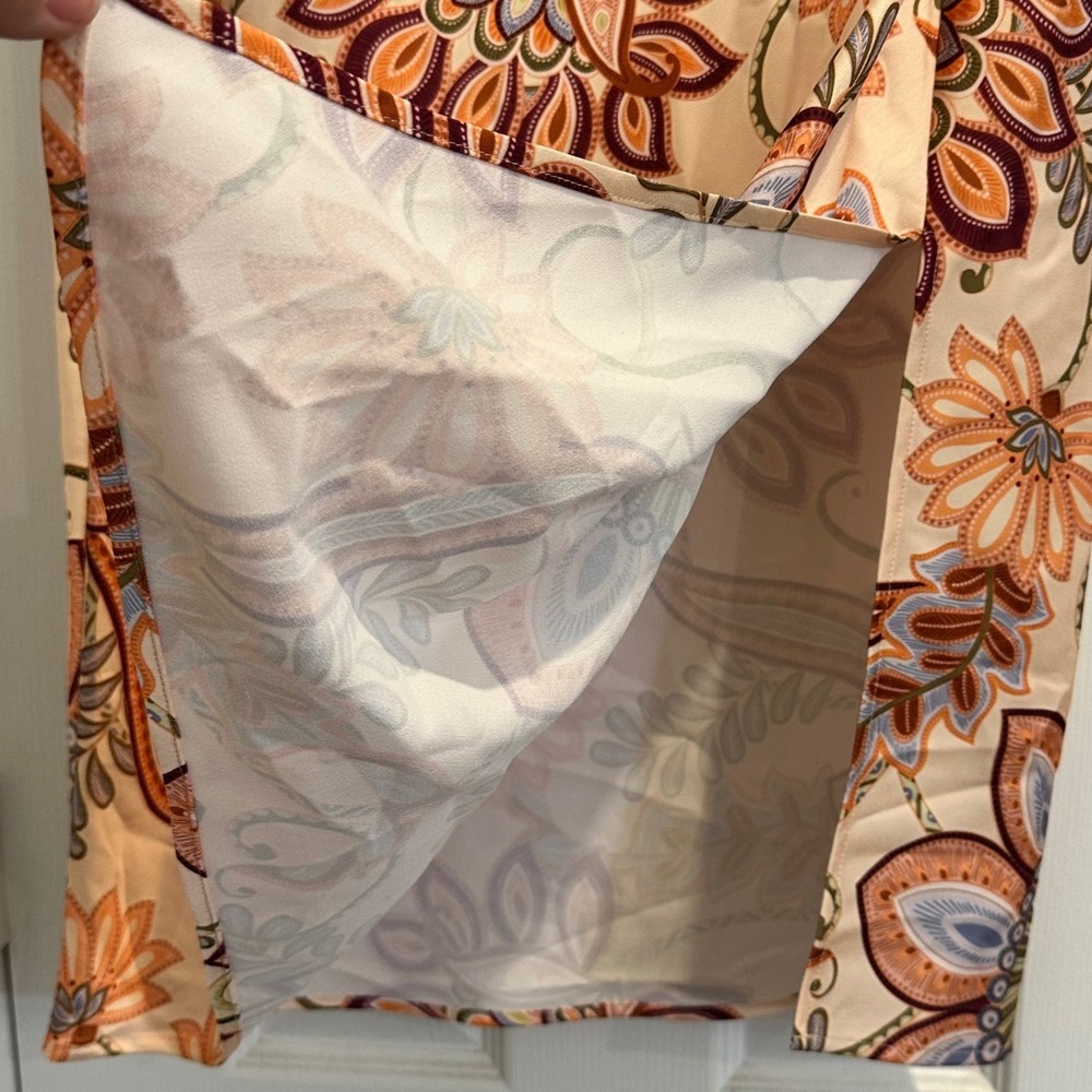 GUESS Southwest Jacobean Print Marsha Dress 14 NEW Peach Multi Halter Midi Foral - Picture 7 of 16
